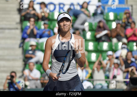 Tokyo, Japon. Sep 23, 2015. Garbine Muguruza (ESP) Tennis : Garbine Muguruza d'Espagne célèbre pendant féminin deuxième tour du Toray Pan Pacific Open Tennis Tournament à Ariake Colosseum à Tokyo, au Japon . © AFLO/Alamy Live News Banque D'Images