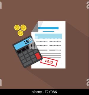Calculatrice, coins et liste de débit, scénario télévision Illustration de Vecteur