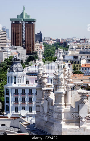 Madrid Espagne,Hispanic Centro,Retiro,Plaza Cibeles,Palacio de Comunicaciones,Palais des Communications,Terraza-mirador del Palacio de Cibeles,balcon,vi Banque D'Images