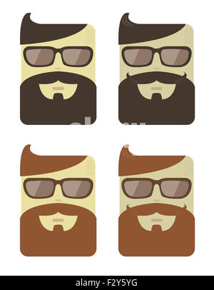 Cartoon Vector set de visages masculins avec style hipster COUPE DE CHEVEUX, BARBES ET MOUSTACHES Banque D'Images