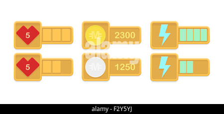 Éléments de conception de scénario pour les jeux occasionnels avec la vie, l'argent et stats Banque D'Images