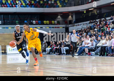 Défaite des Lions Londres Leeds 99 - 60 force à Copperbox, Parc Olympique, Londres, Royaume-Uni. Septembre 2015 Banque D'Images