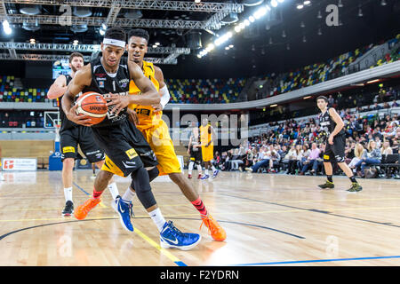 Défaite des Lions Londres Leeds 99 - 60 force à Copperbox, Parc Olympique, Londres, Royaume-Uni. Septembre 2015 Banque D'Images