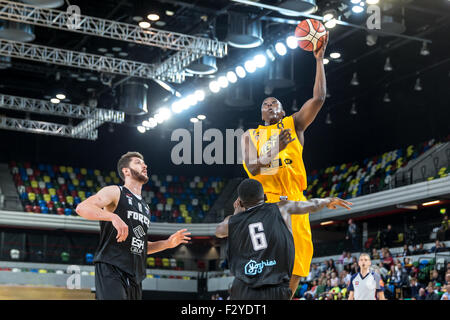 Défaite des Lions Londres Leeds 99 - 60 force à Copperbox, Parc Olympique, Londres, Royaume-Uni. Septembre 2015 Banque D'Images