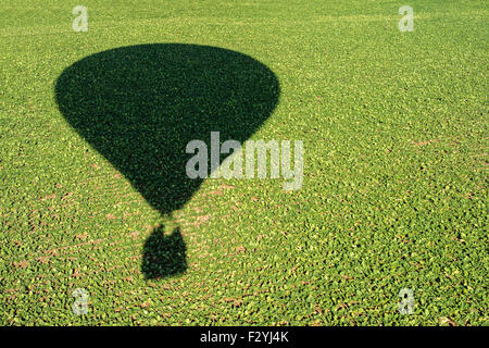 Ombre d'une montgolfière survolant une terre cultivée Banque D'Images