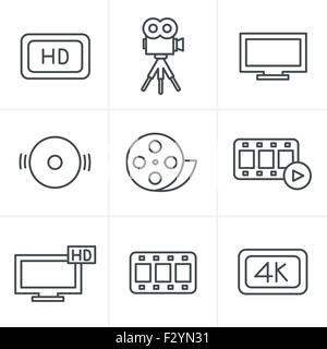 Icônes de Style ligne Movie icons set Illustration de Vecteur