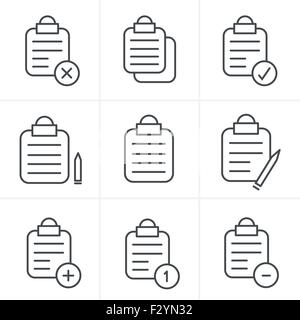 Icônes de Style de ligne, presse-papiers isolés Vector icons set liste Illustration de Vecteur