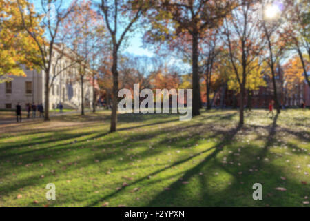 Arrière-plan flou de Harvard Yard sur une belle journée d'automne à Cambridge, MA, USA. Banque D'Images