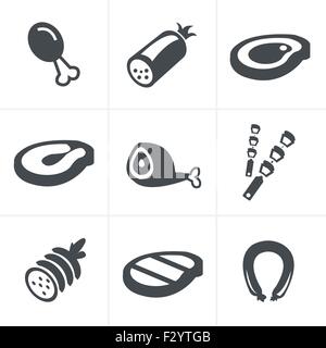 La viande et la saucisse noire vector icon set on white Illustration de Vecteur