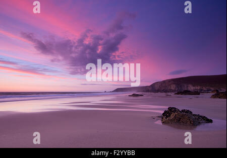 Sunset glow à Porthtowan à Cornwall Banque D'Images