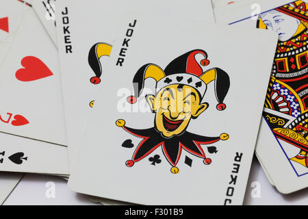 Joker Sur le dessus des cartes à jouer Banque D'Images