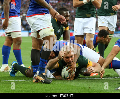 Birmingham, UK. Septembre 26, 2015. Schalk Burger marque un essai pour l'Afrique du Sud l'Afrique du Sud V Samoa, Coupe du Monde de Rugby 2015 l'Afrique du Sud V Samoa, Coupe du Monde de Rugby 2015 Villa Park, Birmingham, Angleterre 26 septembre 2015 Credit : Allstar Photo Library/Alamy Live News Banque D'Images