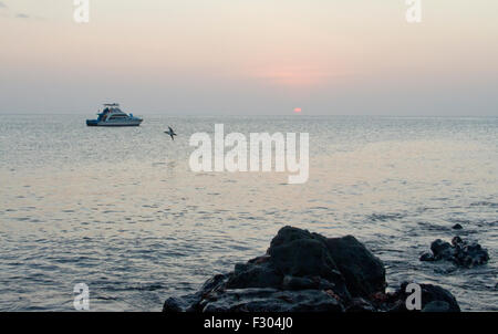 Coucher de soleil à l'île de Floreana, Galapagos Islands Banque D'Images