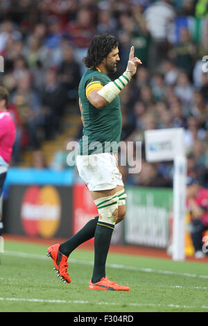 Birmingham, UK. 26 Sep, 2015. Coupe du Monde de Rugby. Afrique du Sud contre les Samoa. Victor Matfield (Afrique du Sud) salue la couronne sur son remplacement après 54 minutes. Credit : Action Plus Sport/Alamy Live News Banque D'Images