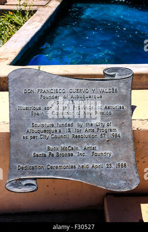 Cette Plaque est dédiée à Albuquerque fondateur Don Francisco Cuervo y Valdis en 1706 et est en déroute 66 dans SW d'Amérique Banque D'Images