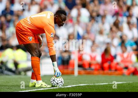 Madrid, Espagne. 26 Sep, 2015. Idriss Carlos Kameni (1) Malaga pendant le match de foot de La Liga entre le Real Madrid et Malaga CF au Santiago Bernabeu . Le jeu est terminé dans un 0-0 draw. © Plus Sport Action/Alamy Live News Banque D'Images