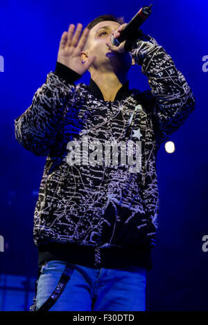 Nichelino, Italie. 26 Sep, 2015. Jaime, rappeur italien, il se produit au cours de la dernière nuit de Ritmika Free Music Festival en Nichelino. © Andrea Gattino/Pacific Press/Alamy Live News Banque D'Images