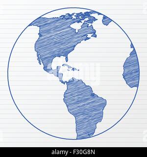 Dimensions world globe sur une feuille de bloc-notes. Vector illustration. Illustration de Vecteur