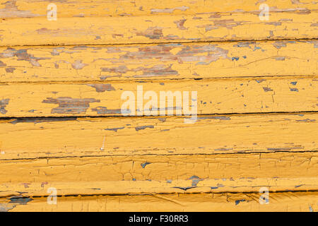 Vintage fond de bois avec de la peinture jaune de déroulage Banque D'Images