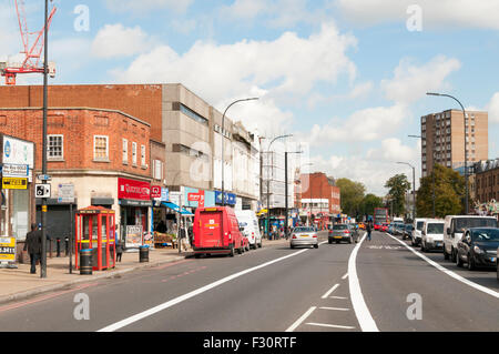 Afficher le nord le long de la Verte Rushey, A21 road, à Lewisham, dans le sud de Londres. Banque D'Images