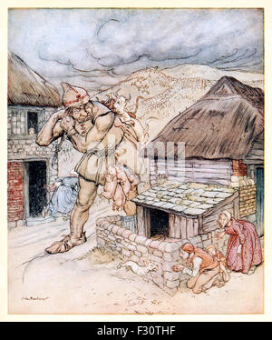 "Le Cormoran géant était la terreur de tous les pays' de 'Jack The Giant Killer' dans 'English Fairy Tales', illustration par Arthur Rackham (1867-1939). Voir la description pour plus d'informations. Banque D'Images