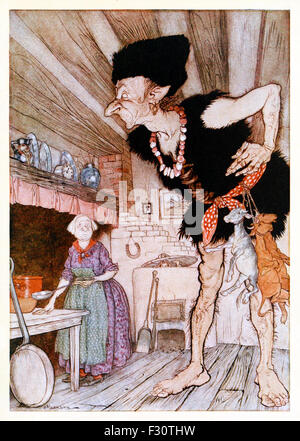 Frais '-fi-fo-fum, je sens le sang d'un Anglais' de 'Jack et le haricot magique' dans 'English Fairy Tales', illustration par Arthur Rackham (1867-1939). Voir la description pour plus d'informations. Banque D'Images