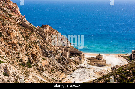 Plage Près de mines de soufre abandonnées à l'île de Milos, Cyclades, Grèce Banque D'Images