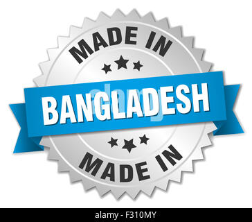 Badge d'argent au Bangladesh avec ruban bleu Banque D'Images