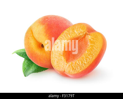 L'un et demi pêches over white background with clipping path Banque D'Images