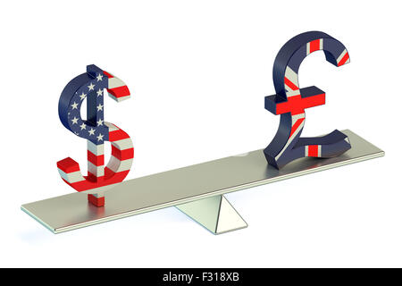 Dollar américain ou la livre sterling, USD/GBR concept équilibre isolé sur fond blanc Banque D'Images