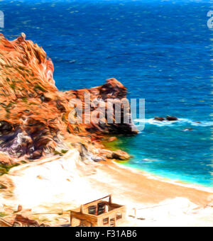 Plage Près de mines de soufre abandonnées à l'île de Milos, Cyclades, Grèce - effet Peinture Banque D'Images