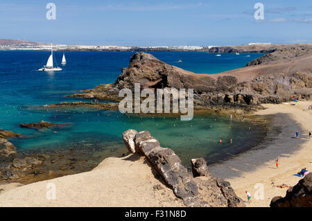 Plage de Papagayo, Playa Blanca, Lanzarote, îles Canaries, Espagne. Banque D'Images