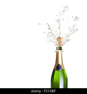 Détail de popping champagne sur fond noir Banque D'Images