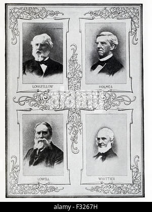 Les auteurs américains que l'on voit ici sont de gauche à droite et de haut en bas : Henry Wadsworth Longfellow (1807-1882), Oliver Wendell Holmes (1809-1894), James Russell Lowell 1819-1891), John Greenleaf Whittier (1807-1892). Banque D'Images