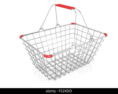 Panier en fil d'acier isolé sur un fond blanc. Banque D'Images