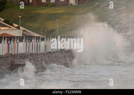 Printemps & Marées Smashing sur seawall à Goodington Sands à la périphérie de Torquay Devon. Banque D'Images