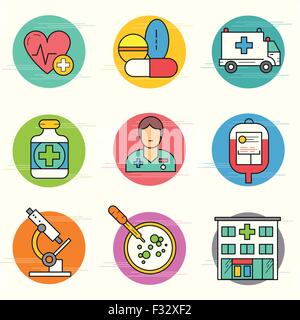 Médecine et Recherche Icon Set. Une collection d'icônes médicale notamment, les équipements, les personnes et les outils médicaux. Illustration de Vecteur