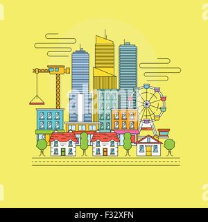 Cityscape vecteur. Une scène de la ville avec des gratte-ciel, magasins et maisons de ville. Vector illustration Illustration de Vecteur