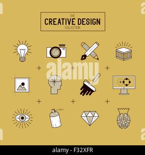 Creative Vector Icon Set. Une collection d'icônes sur le thème de la conception d'or line art numérique, y compris des outils de conception et de création de nouveaux produits Illustration de Vecteur