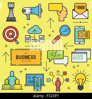 Vecteur de business Icon Set. Une collection d'icônes de ligne à thème d'entreprise y compris les outils, de la technologie et de la production. Vecteur en couches Illustration de Vecteur