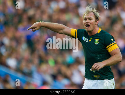 Birmingham, UK. 26 Sep, 2015. L'Afrique du Sud Schalk Burger en action pendant le match pendant la Coupe du Monde de Rugby 2015 match entre les Samoa et l'Afrique du Sud, qui aura lieu à Villa Park à Birmingham. L'Afrique du Sud allait gagner 46-6.Crédit Photo : Andrew Patron/Zuma Newswire © Andrew Patron/ZUMA/Alamy Fil Live News Banque D'Images