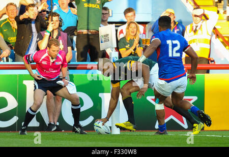 Birmingham, UK. 26 Sep, 2015. L'Afrique du Sud JP Pietersen côtés marque son premier essai lors de la Coupe du Monde de Rugby 2015 match entre les Samoa et l'Afrique du Sud, qui aura lieu à Villa Park à Birmingham. L'Afrique du Sud allait gagner 46-6.Crédit Photo : Andrew Patron/Zuma Newswire © Andrew Patron/ZUMA/Alamy Fil Live News Banque D'Images