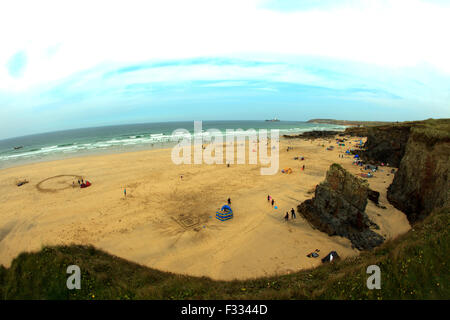 Plage à pile Rock Gwithian Towans, Cornwall, Royaume-Uni. Banque D'Images