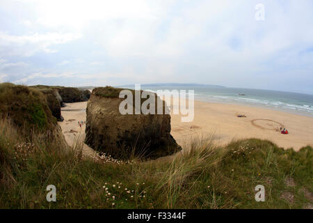 Plage à pile Rock Gwithian Towans, Cornwall, Royaume-Uni. Banque D'Images