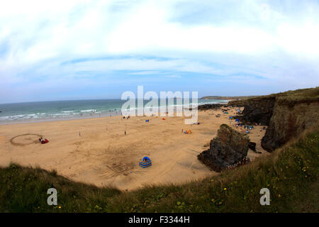 Plage à pile Rock Gwithian Towans, Cornwall, Royaume-Uni. Banque D'Images