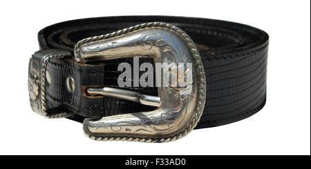 Cowboy noir cuir ceinture boucle floral Banque D'Images