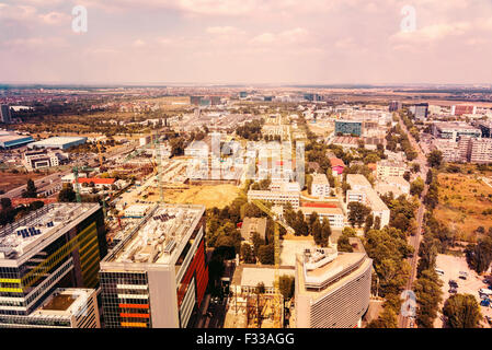 Retro Photo De Bucharest City Skyline Aerial View Banque D'Images