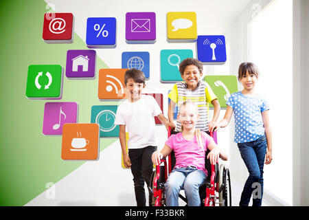 Image composite de l'élève handicapé cute smiling at camera avec ses amis Banque D'Images