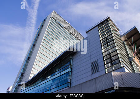 Manchester City Tower dans les jardins de Piccadilly, Manchester, Royaume-Uni. Banque D'Images