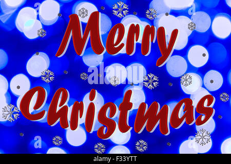 Joyeux noël sur étiquette blues arrière-plan flou. Banque D'Images